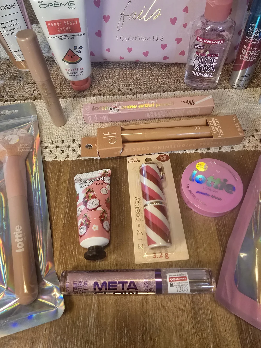 15-Pc Pink Glam & Glow Beauty Bundle- Lottie London, Crème Shop + Pink Heart Bag